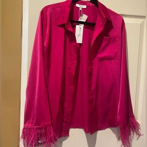 Fuscia Pink Small Feather Sleeve Blouse Polyester